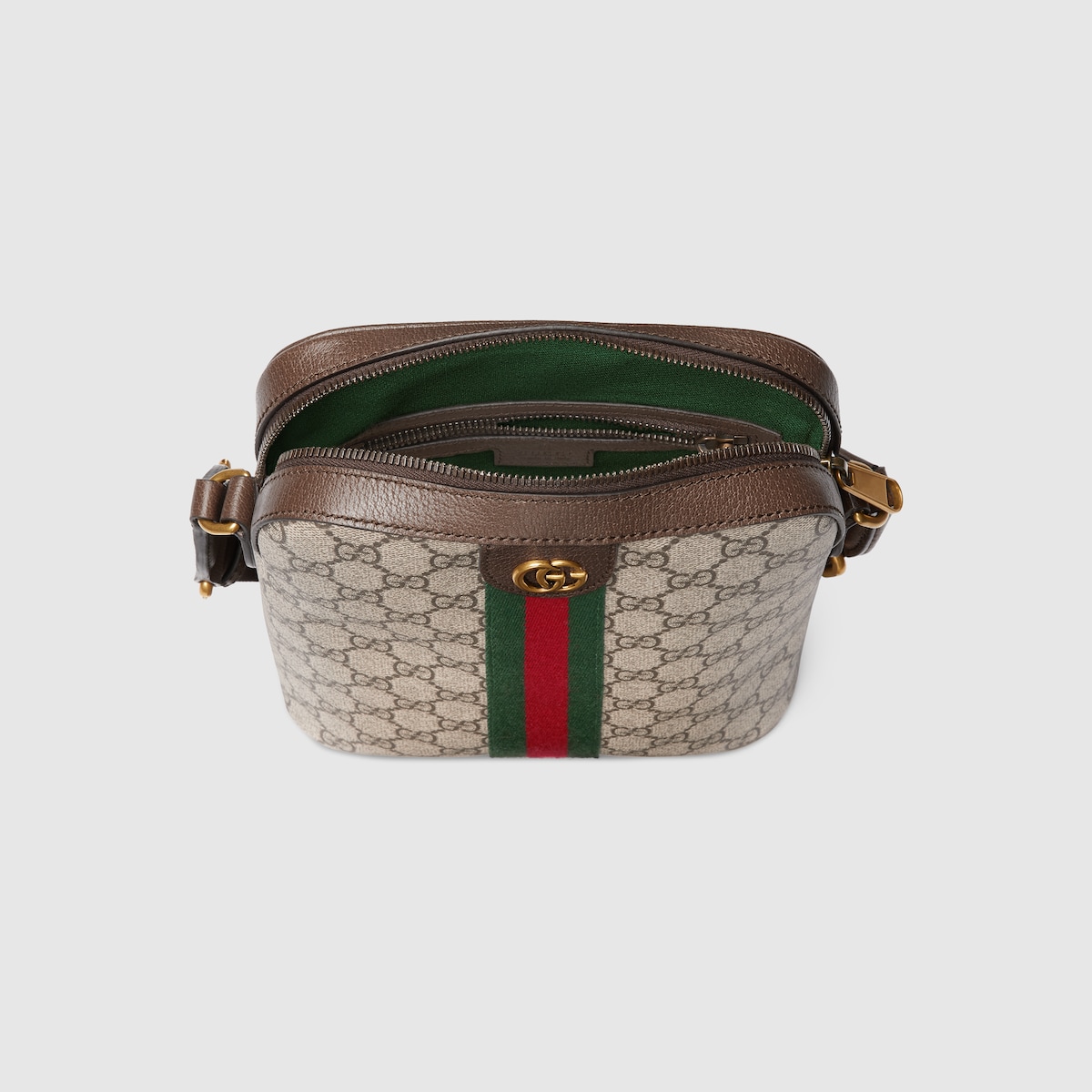 Ophidia small slingbag in beige and dark brown fabric - thumbnail 2