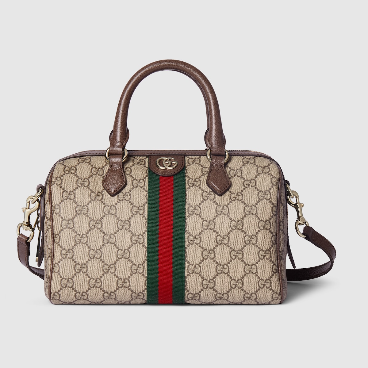 Ophidia medium boston bag in beige and brown GG fabric - thumbnail 9