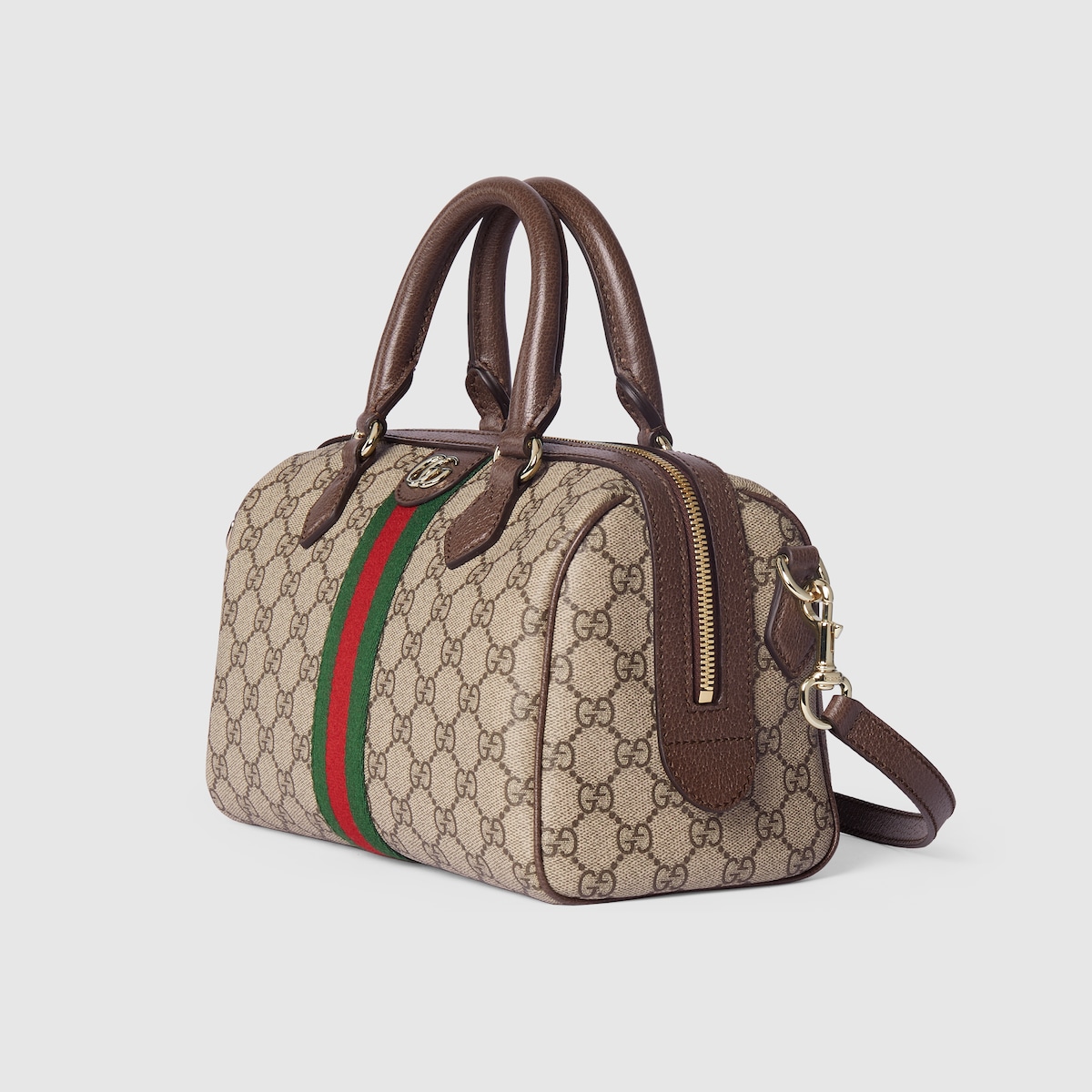 Ophidia medium boston bag in beige and brown GG fabric - thumbnail 8