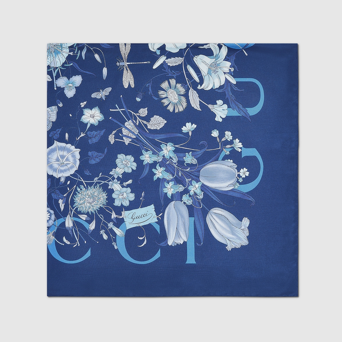 フローラ プリント シルクツイル スカーフ ・ダークブルー | GUCCI公式
