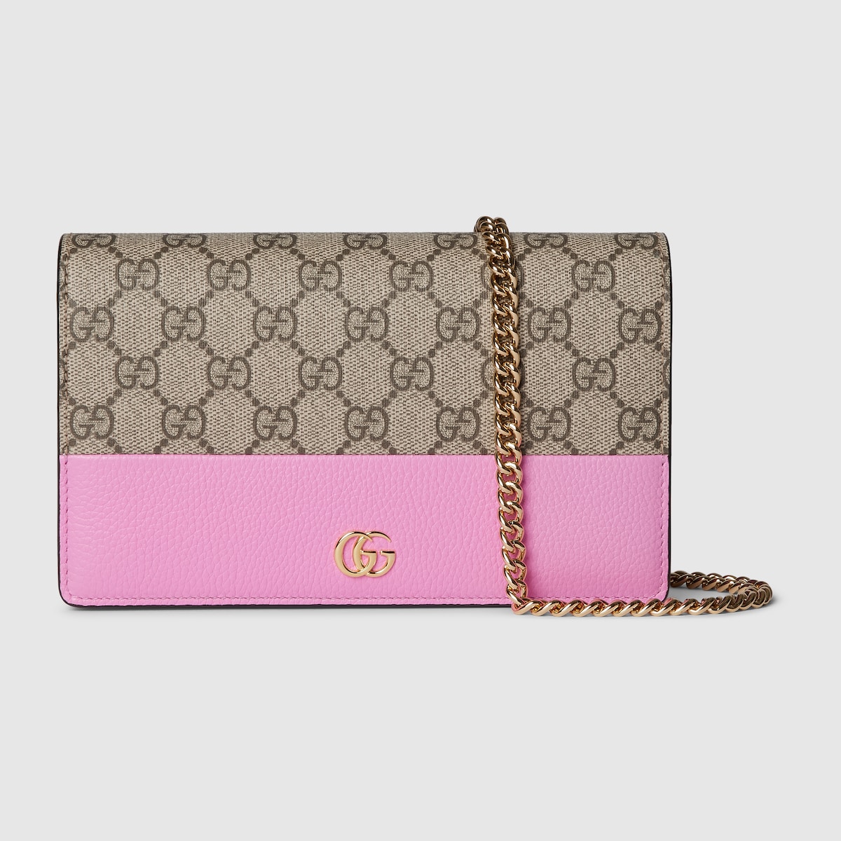 Bi-color GG Marmont wallet on chain in beige and pink leather