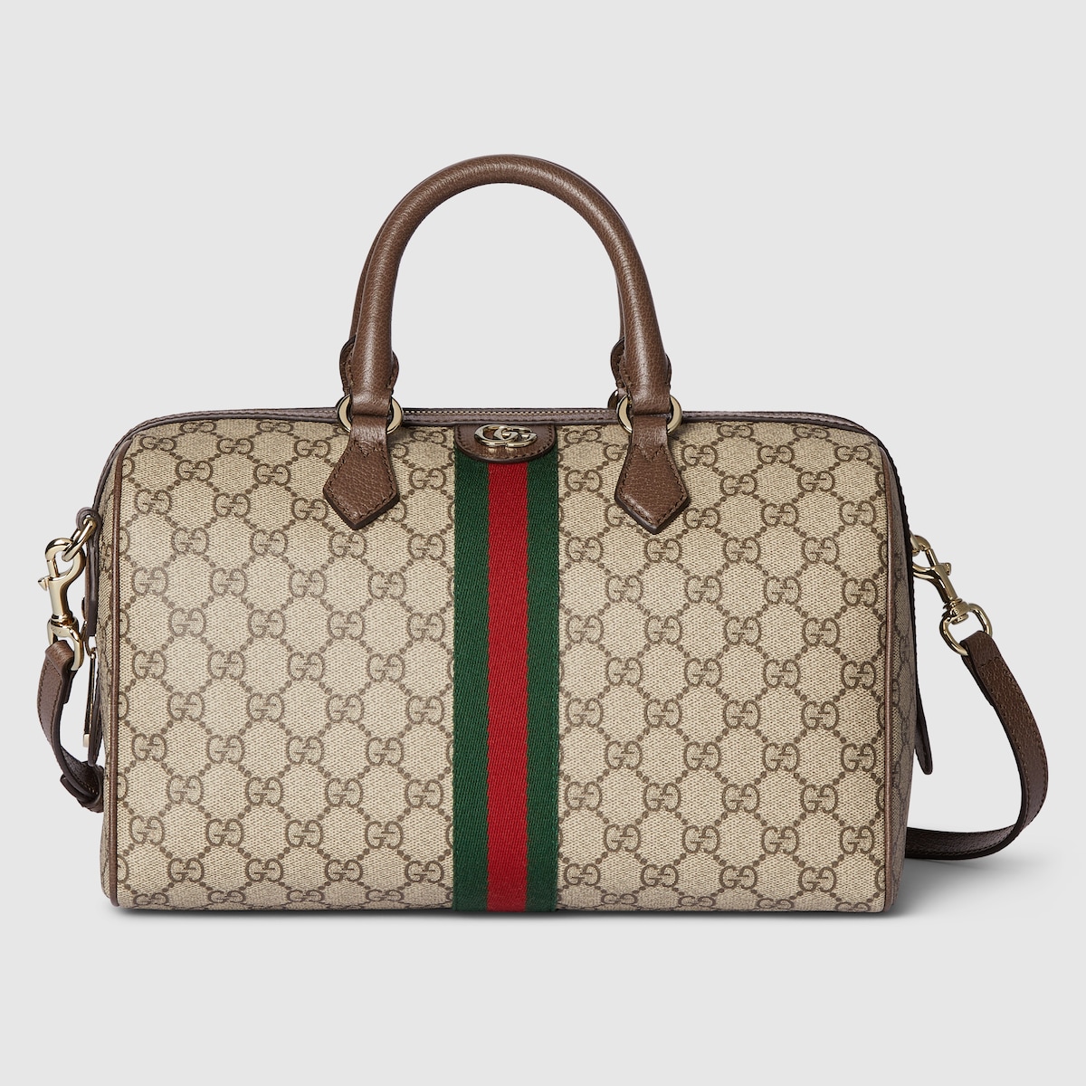 Ophidia large boston bag in beige and brown GG fabric | GUCCI® US