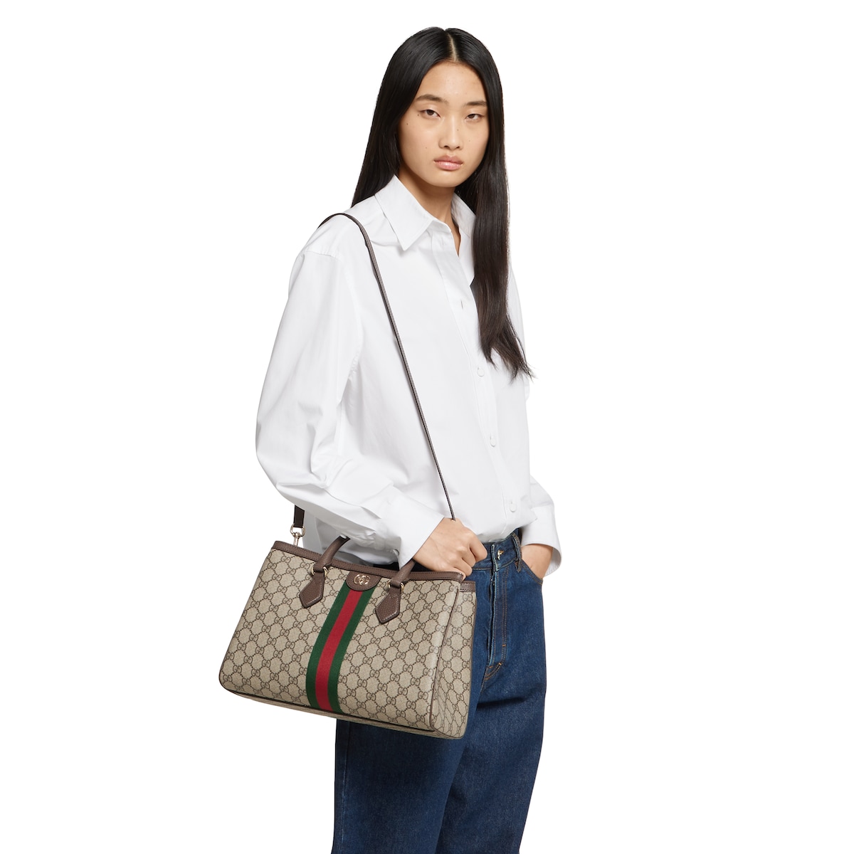 Ophidia medium tote bag in beige and brown GG fabric | GUCCI® US