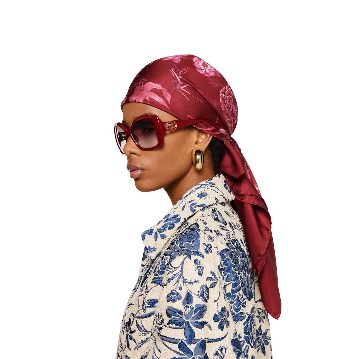 GUCCI★シルクツイルフーラード Printed Flora silk twill carré in bordeaux | GUCCI® US