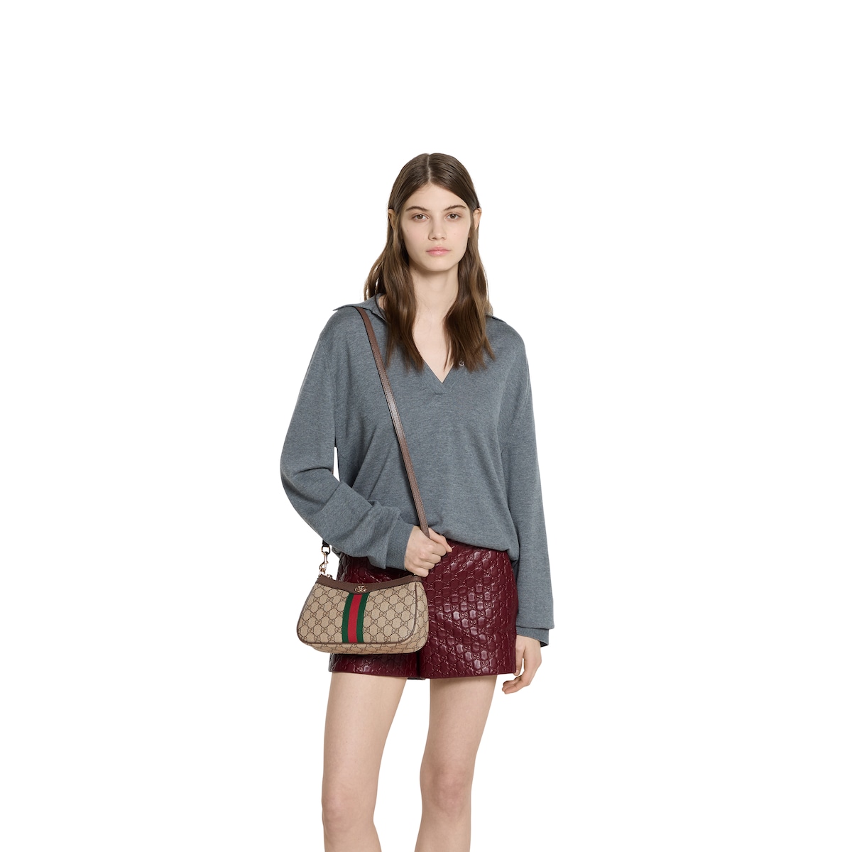 Ophidia small shoulder bag in beige and brown GG fabric