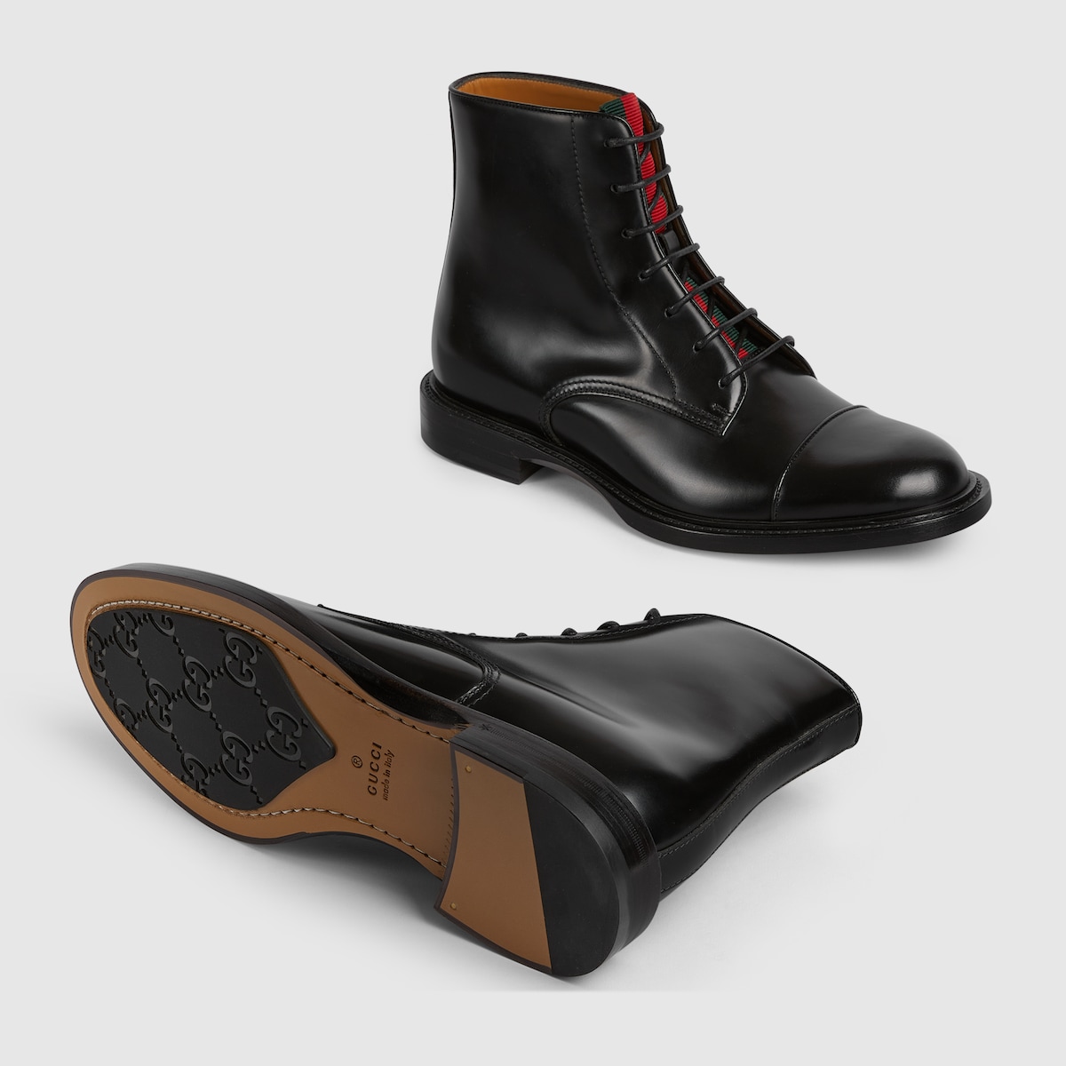 ウェブ ストライプ付き メンズ レースアップブーツ ・ブラック