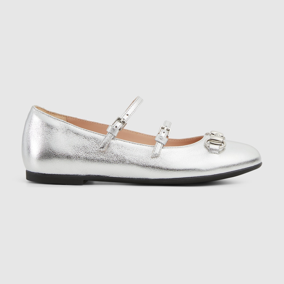 Children's ballet flat with Horsebit in silver metallic leather - thumbnail 5