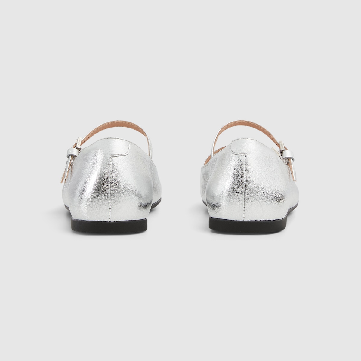Children's ballet flat with Horsebit in silver metallic leather - thumbnail 4