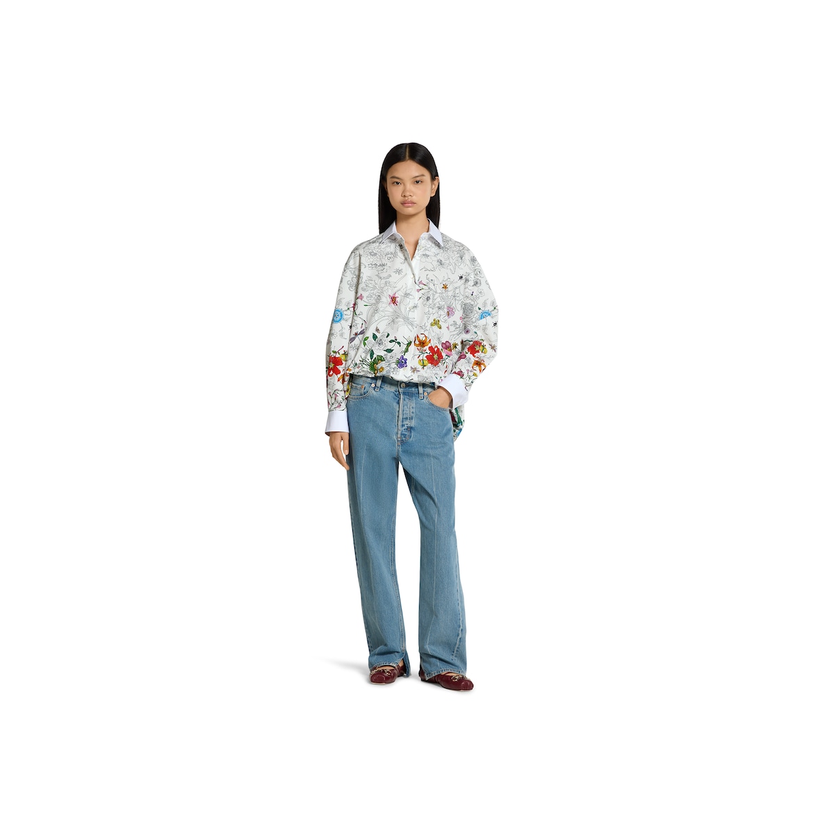 お歳暮 white in shirt poplin cotton Printed and US GUCCI® | multicolor トップス