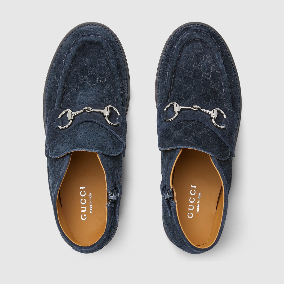 Children's Horsebit leather boot in blue GG suede