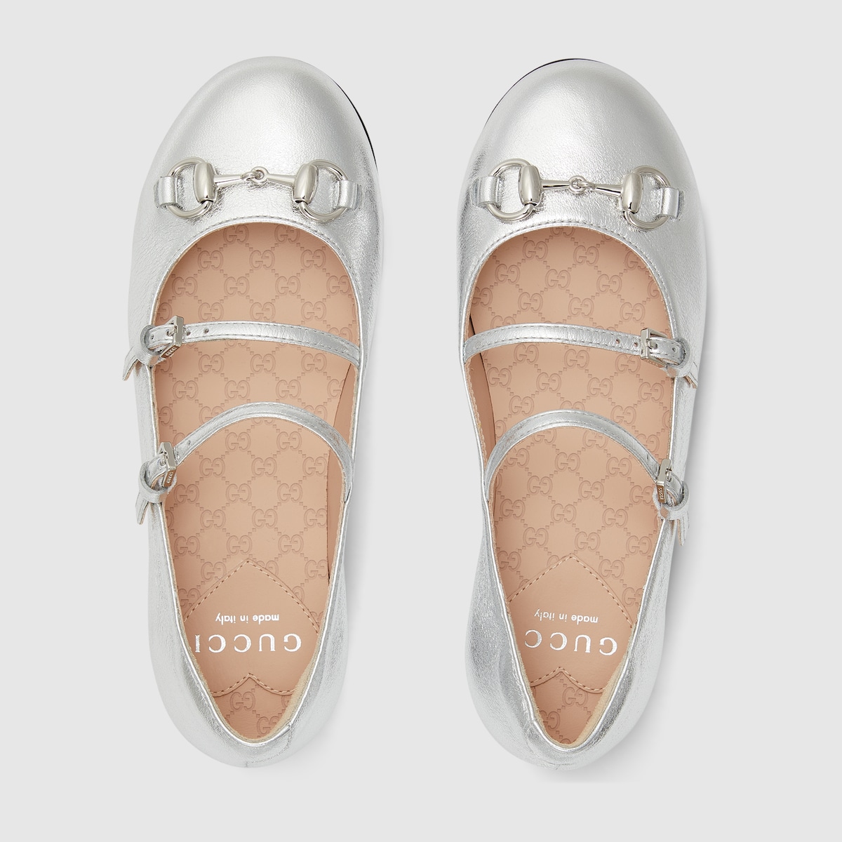 Children's ballet flat with Horsebit in silver metallic leather