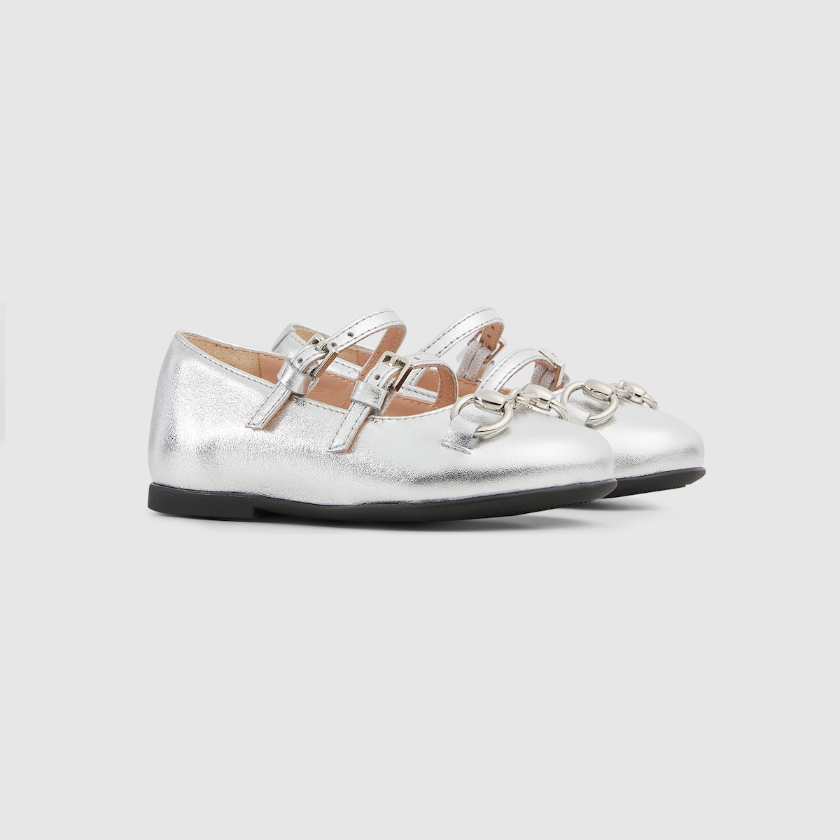 Toddler ballet flat with Horsebit in silver metallic leather