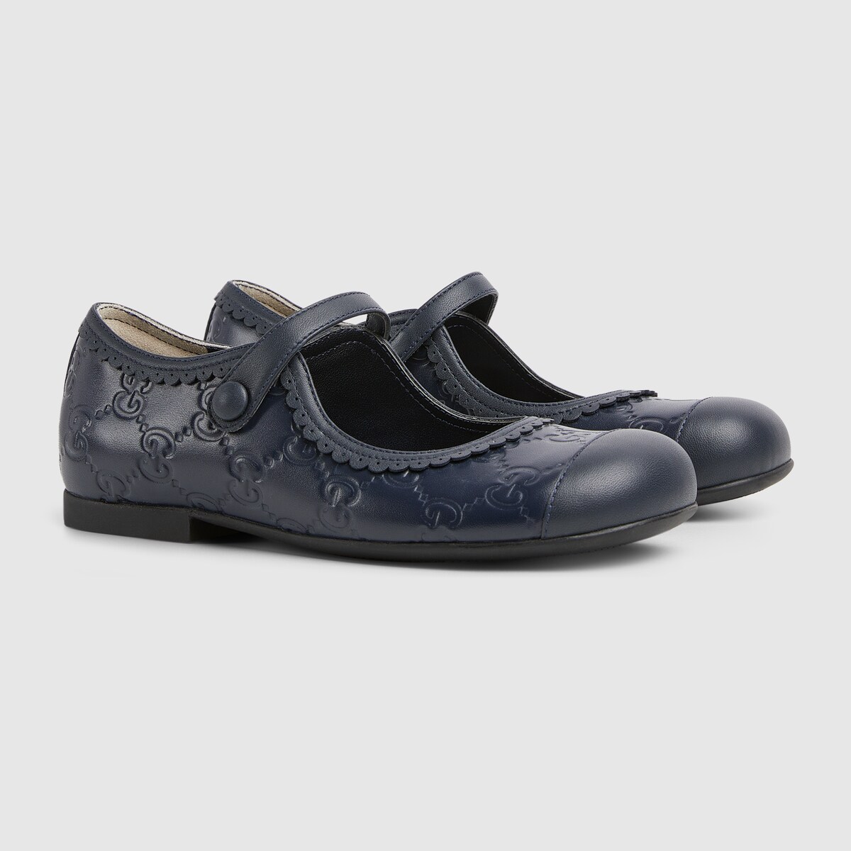 Children's GG ballet flat in dark blue GG leather