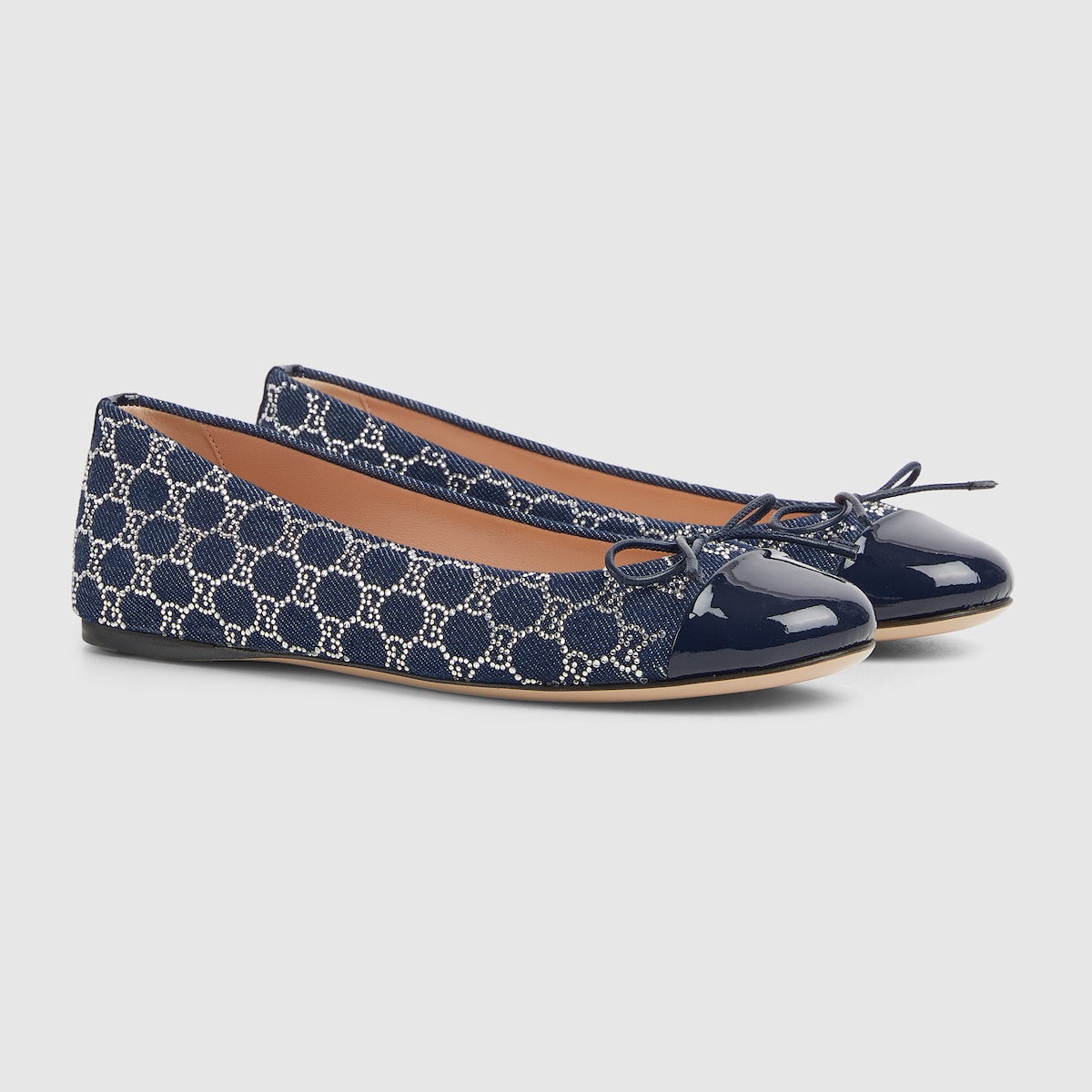 Women's GG crystal ballet flat in dark blue GG crystal denim