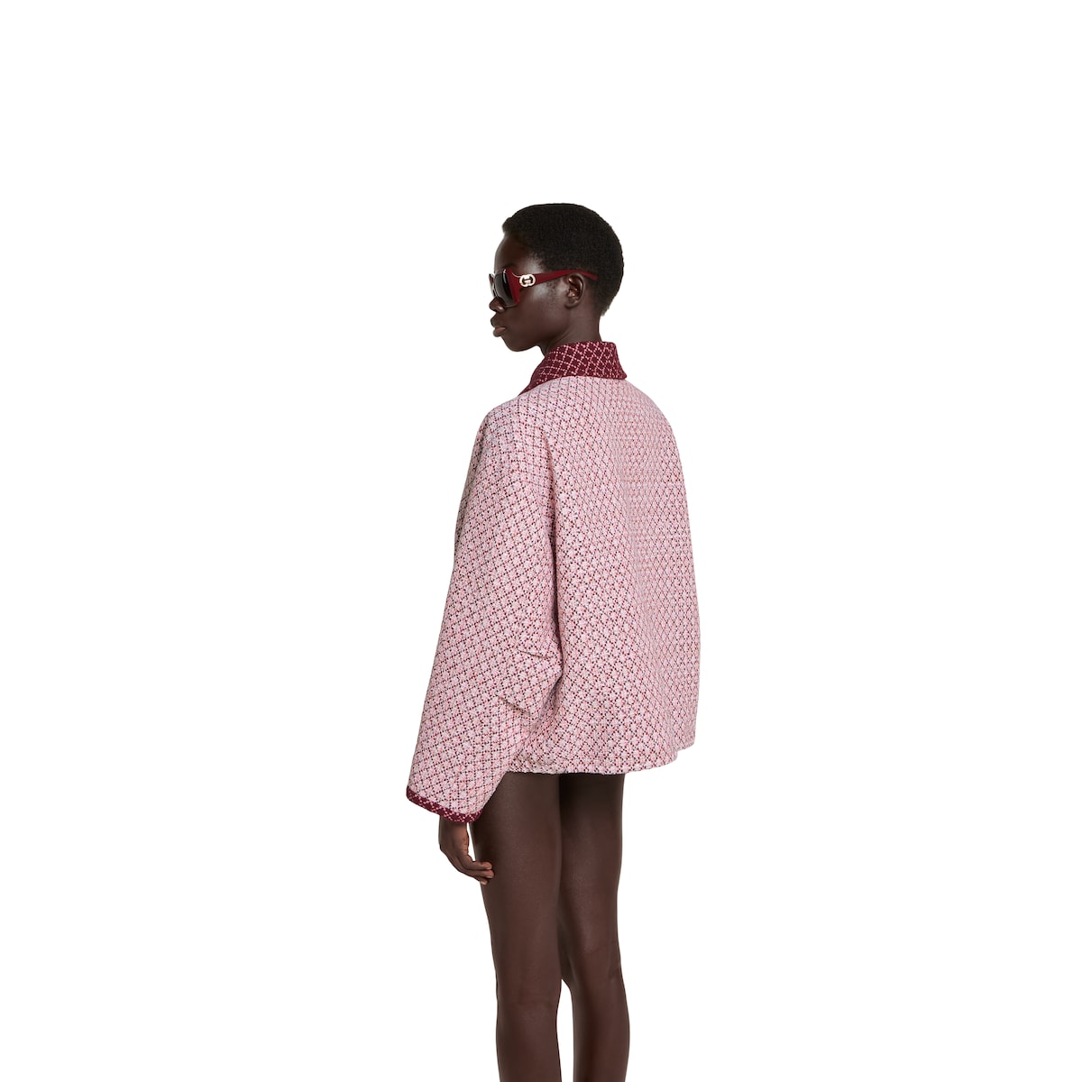 25新作 グッチ ダイヤモンド コットンブークレ ジップジャケット Diamond cotton bouclé zip jacket in pink and burgundy