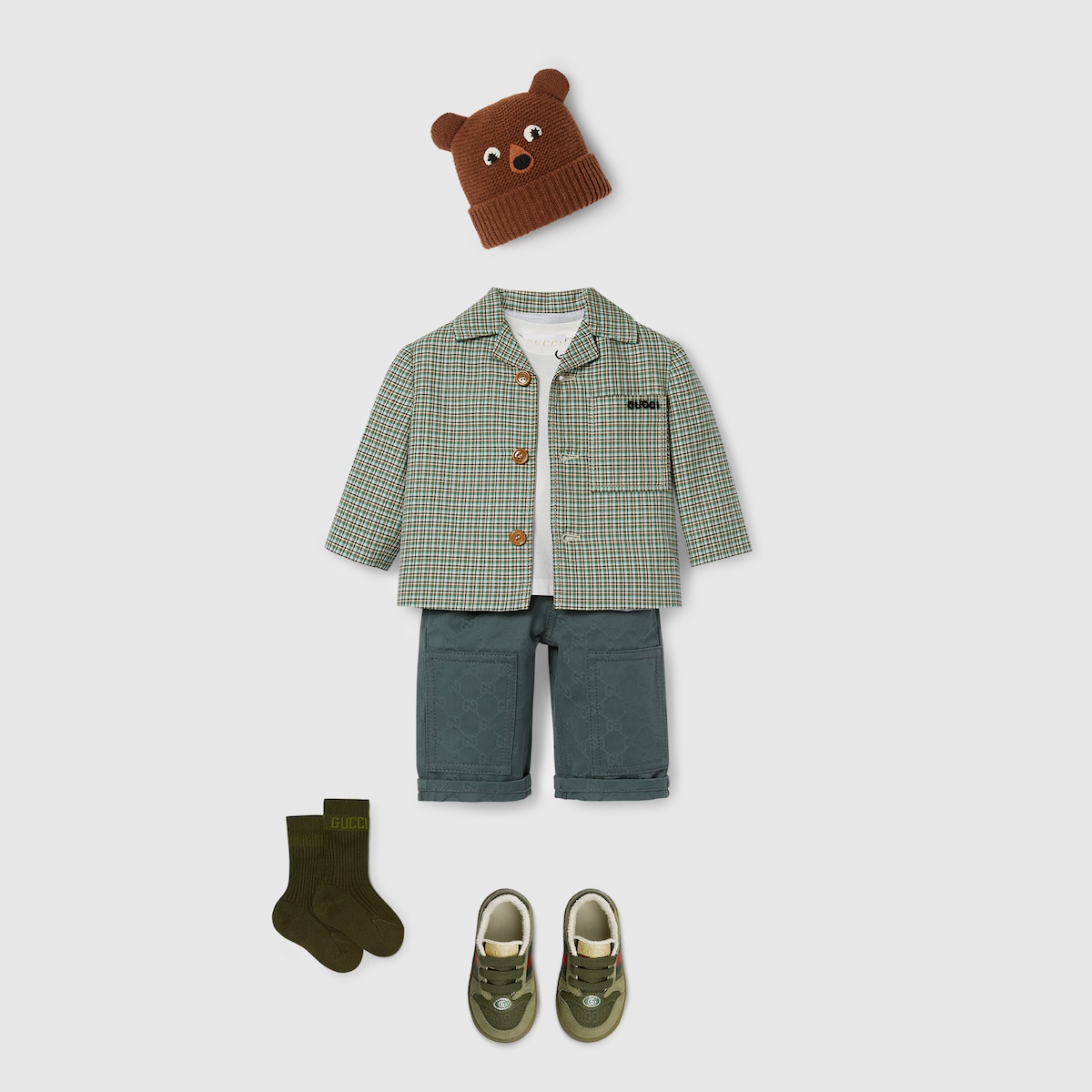 Baby GG cotton pants in green and grey