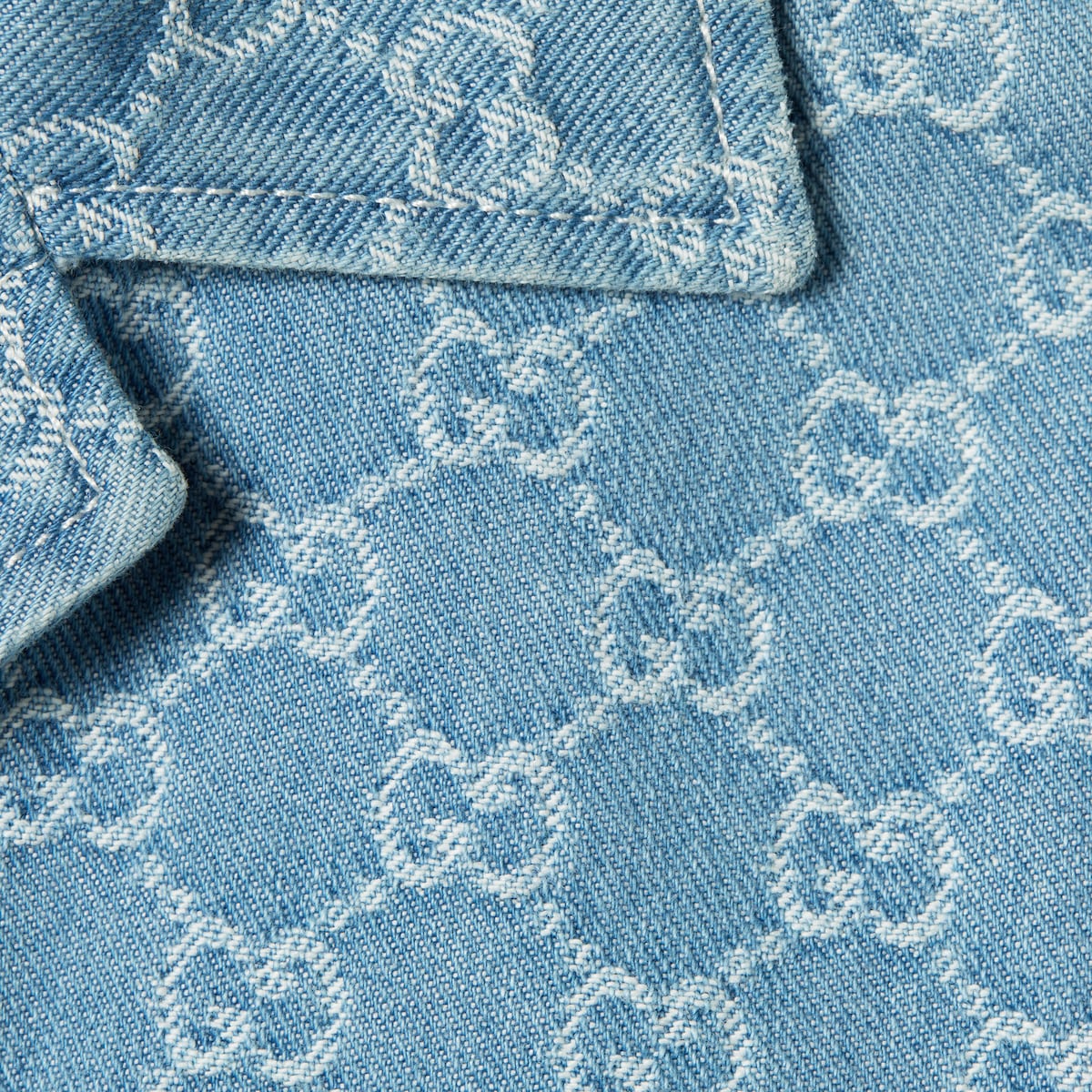 GG denim jacquard jumpsuit in blue and ivory | GUCCI® US