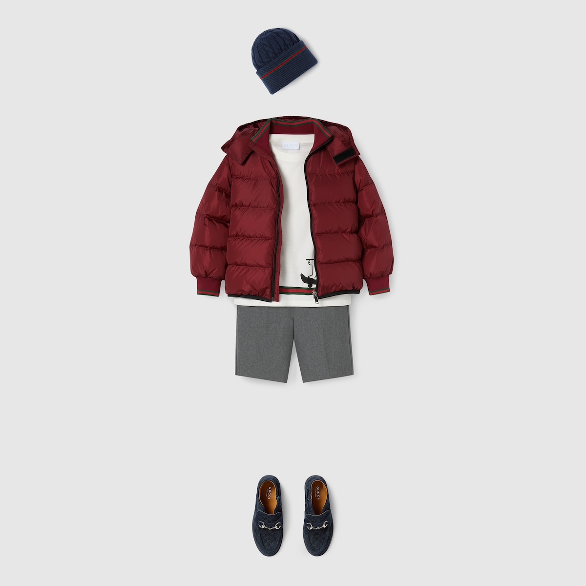 【KSTG】Padded NylonOX hoodedWorkJacket Children's padded nylon jacket in Gucci Rosso Ancora red