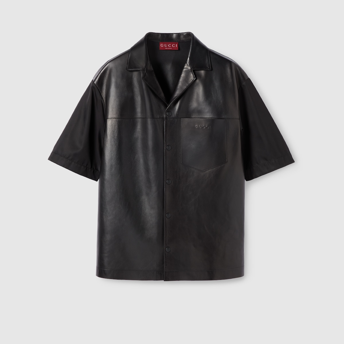 Soft leather with nylon polo shirt in black | GUCCI® GR