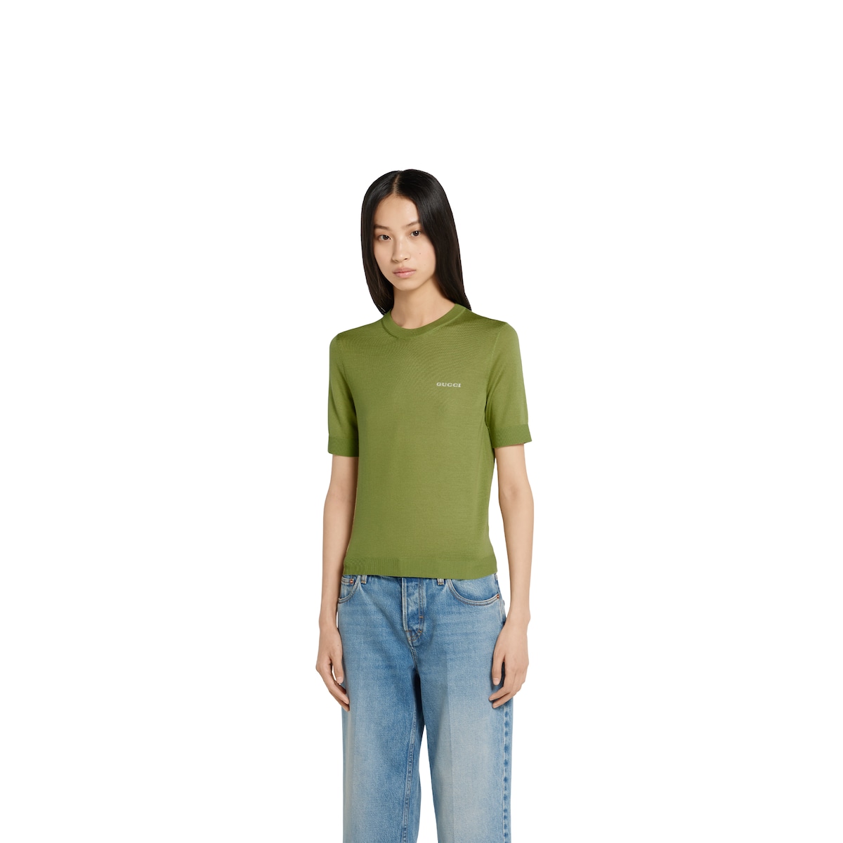 【送料&関税込】Gucci Fine Cashmere Top Extra fine cashmere silk top in navy | GUCCI® US