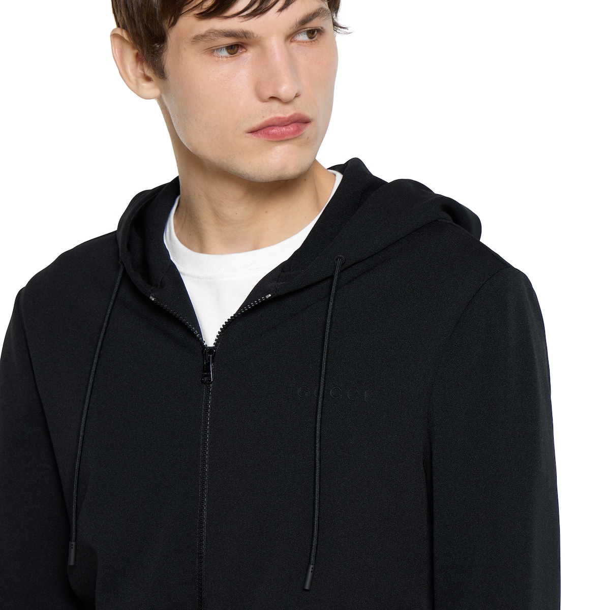 Technical jersey hooded zip jacket in black | GUCCI® UK