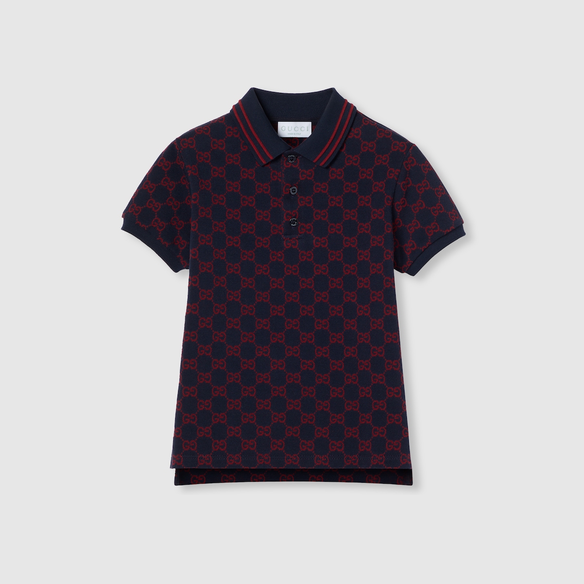 Children's GG cotton polo shirt in blue and red - thumbnail 3