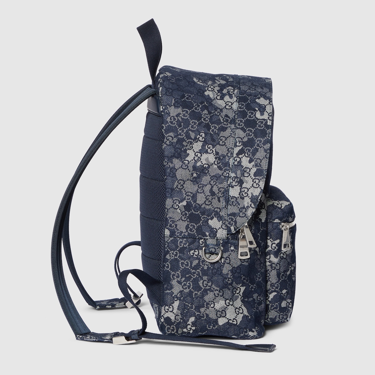 GG denim large backpack in dark blue GG denim | GUCCI® US