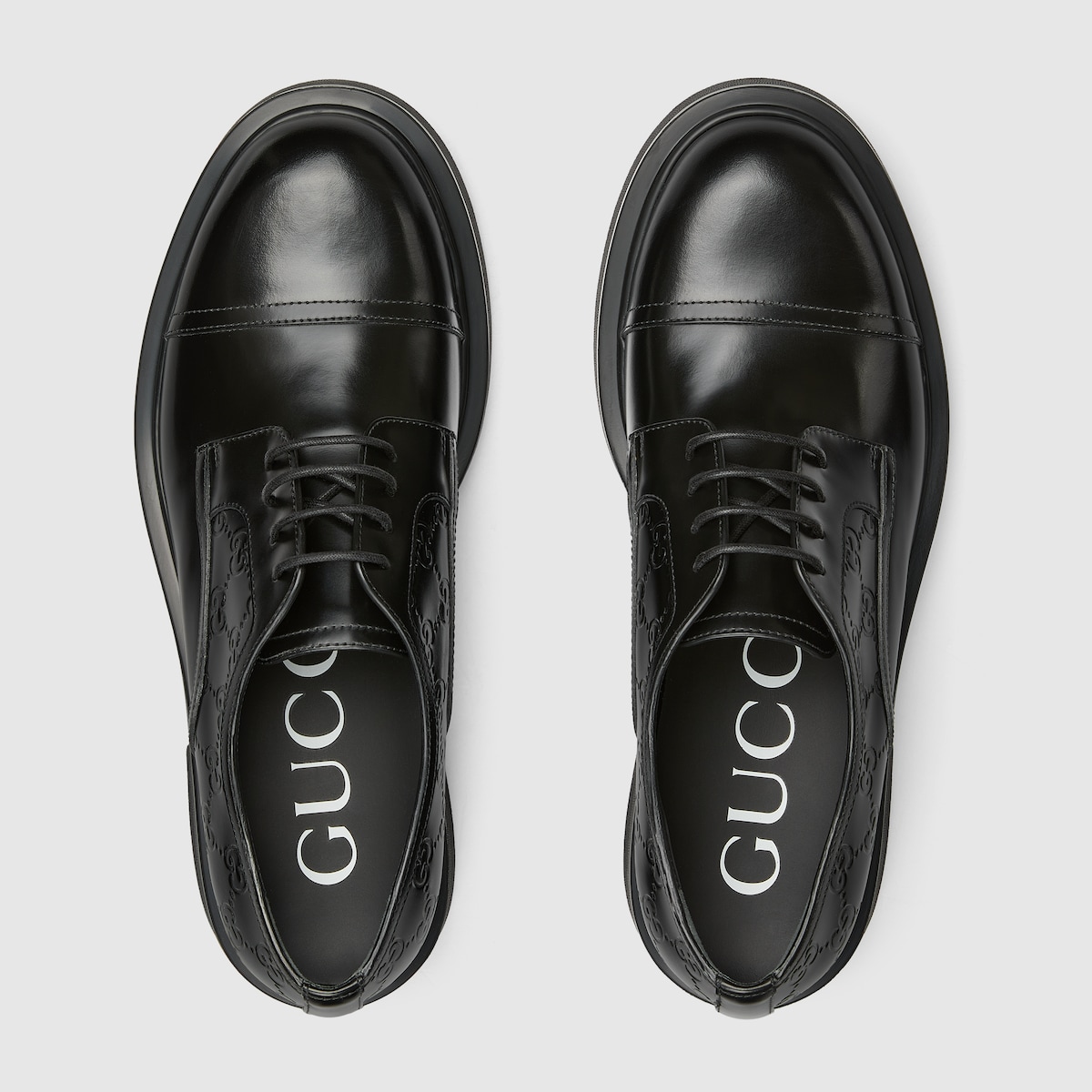 Men's lace-up shoe with GG detail in black leather | GUCCI® ZA