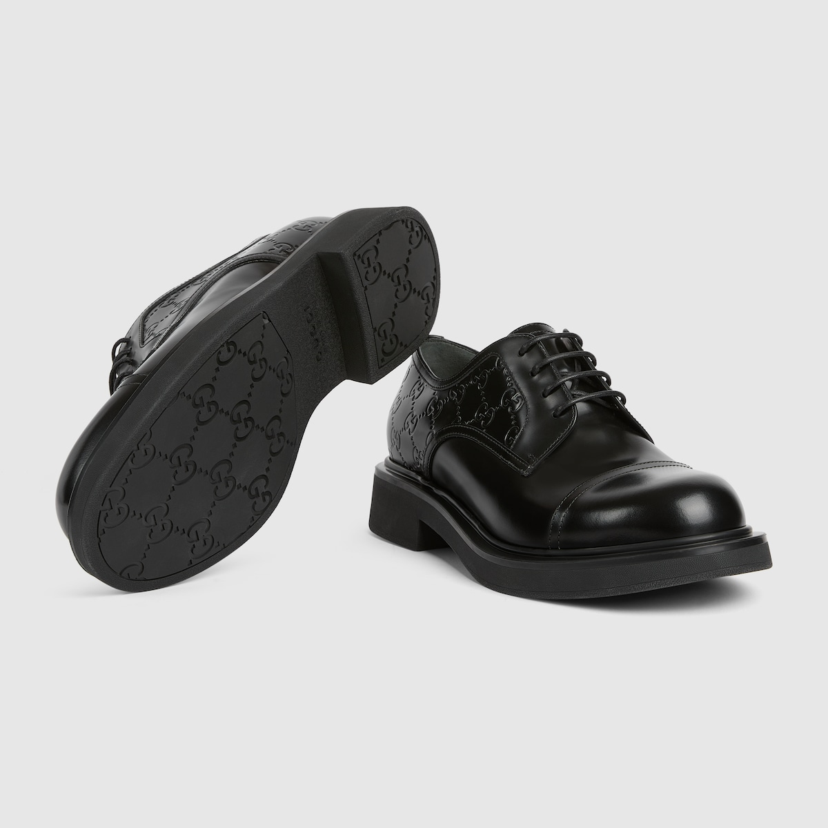 Men's lace-up shoe with GG detail in black leather | GUCCI® UK