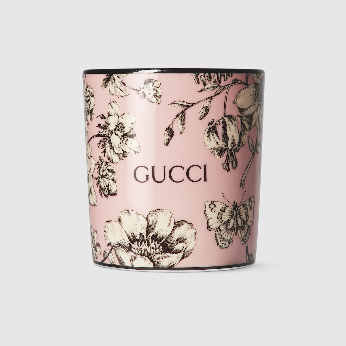 【未使用】GUCCI 花柄キャンドルホルダー Gucci花卉素描印花蜡烛，Inventum香型in 粉色和象牙白色| GUCCI® HU