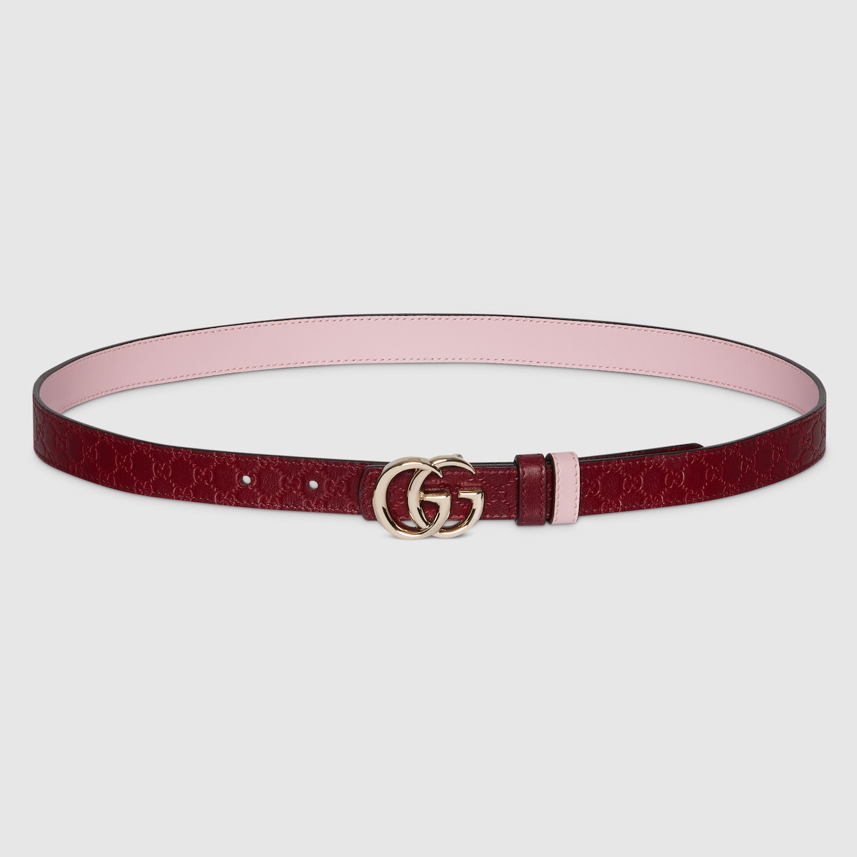 ダブルG リバーシブル スリムベルト ・グッチ ロッソ アンコーラ（深い