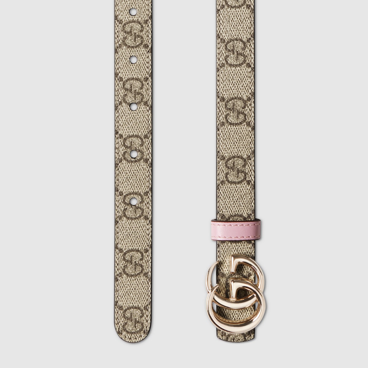 GUCCIベルト【レディース】 Reversible GG Marmont thin belt in beige GG Supreme and pink