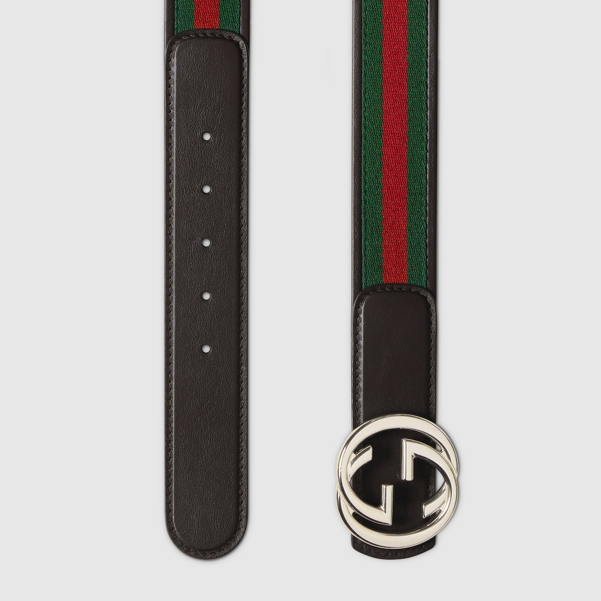 Reversible belt with Interlocking G buckle in green, red and brown