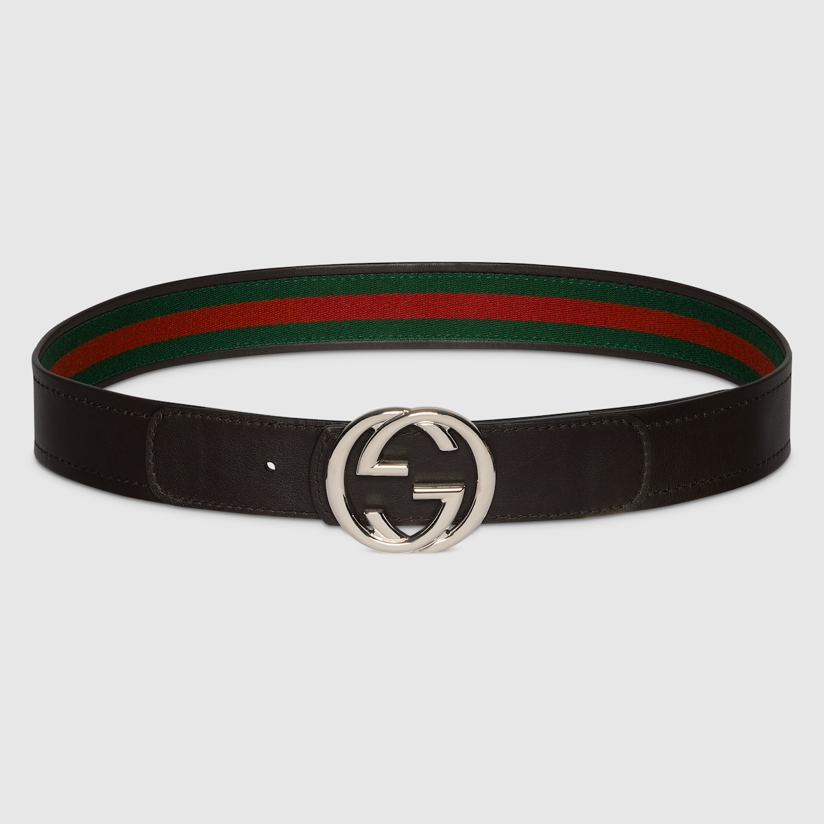 Reversible belt with Interlocking G buckle in green, red and brown