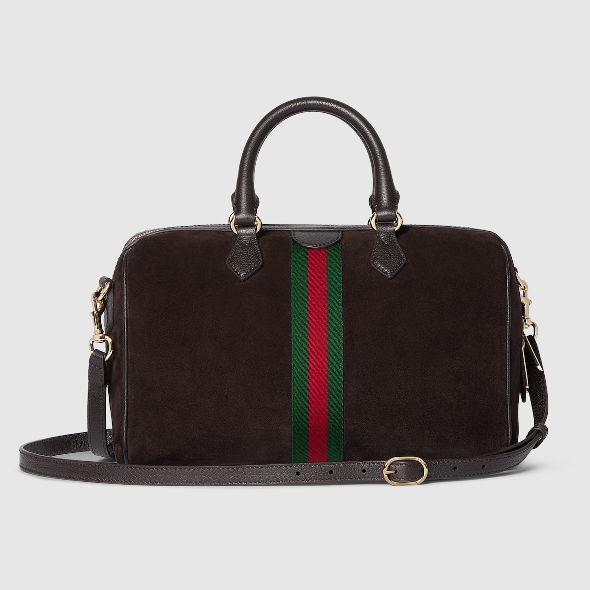 Ophidia large boston bag in dark brown suede | GUCCI® US