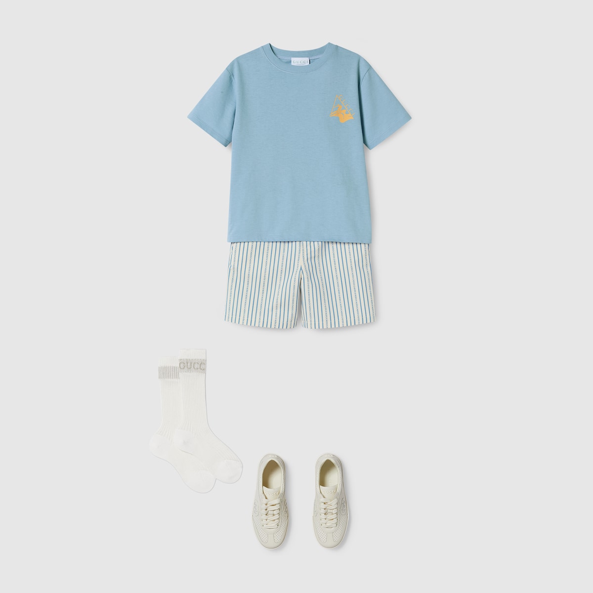 Children's cotton T-shirt with print in light blue | GUCCI® US