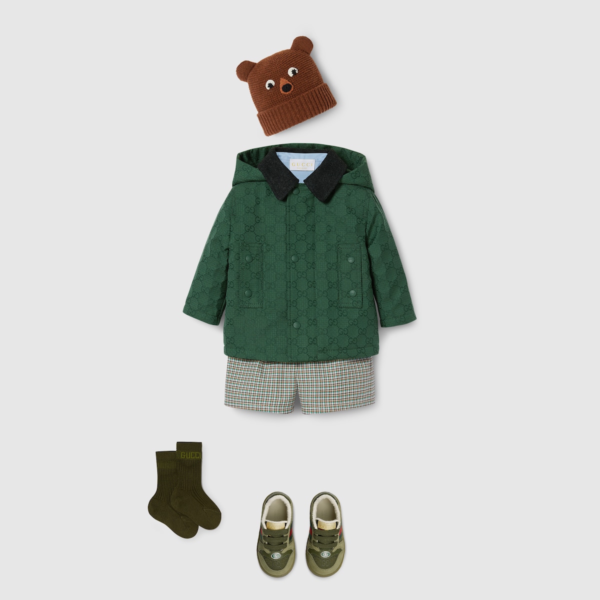 Baby GG cotton hooded jacket in green - thumbnail 3