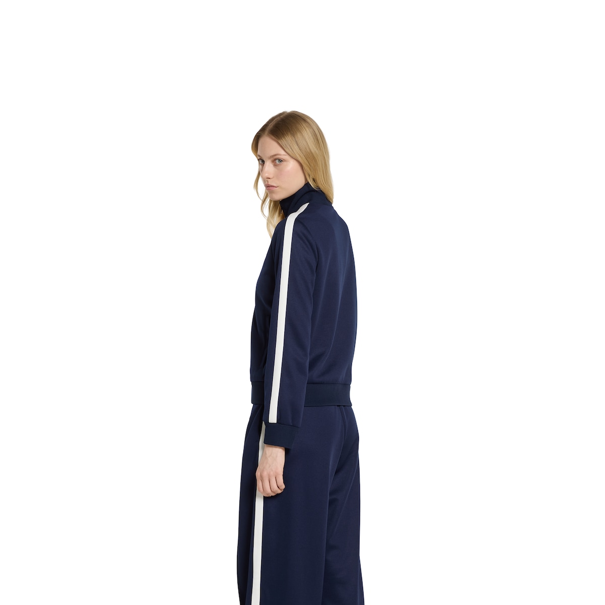Technical jersey zip jacket with embroidery in dark blue
