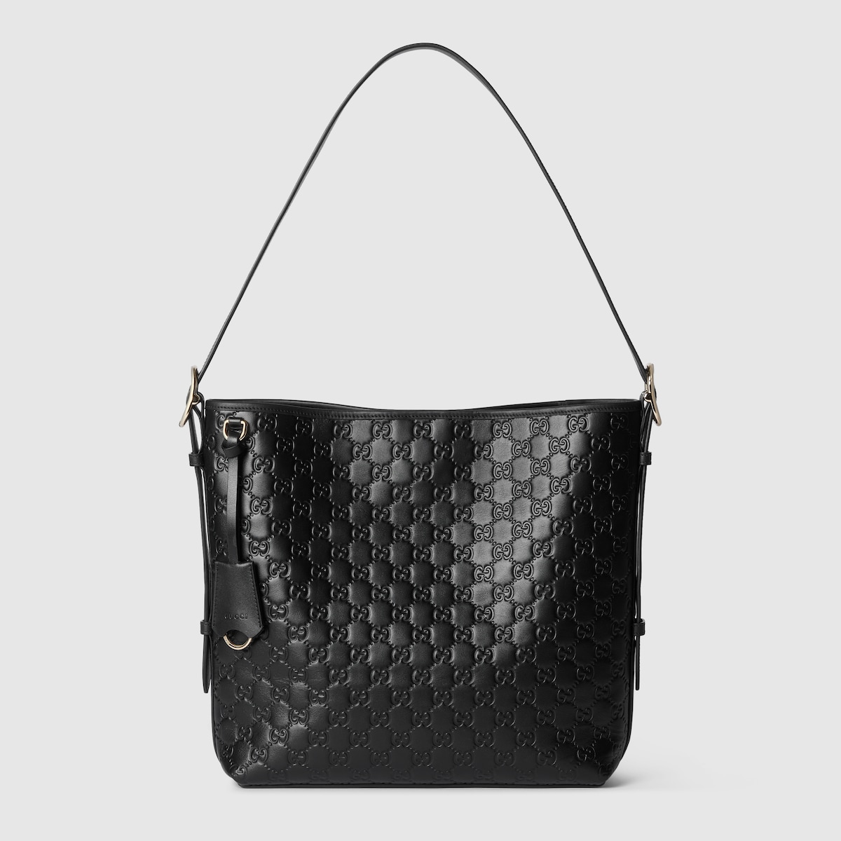 GUCCI GG Emblem leather shoulder bag グッチ GG Emblem medium shoulder bag in beige and dark brown fabric