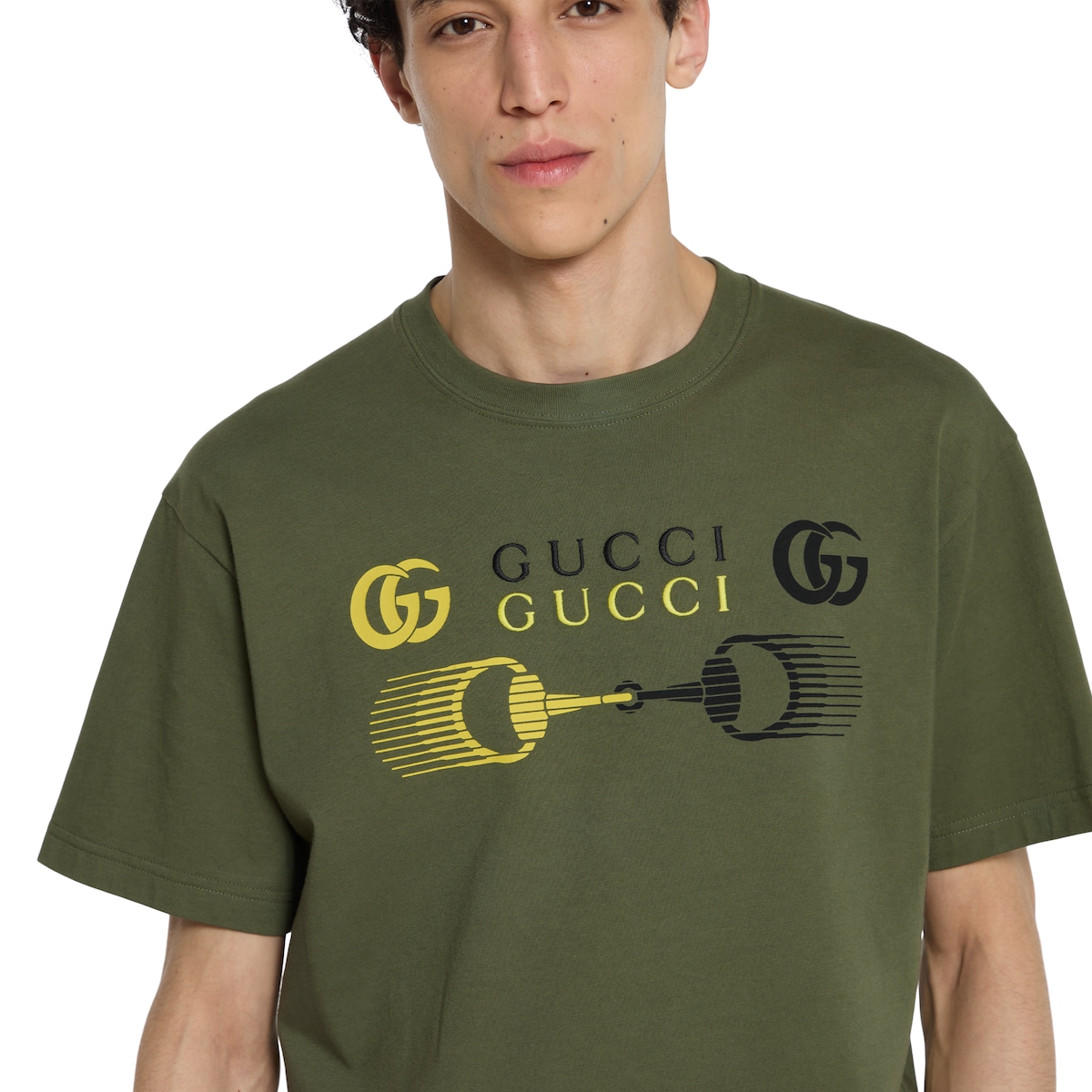 Printed cotton jersey T-shirt in forest green | GUCCI® US