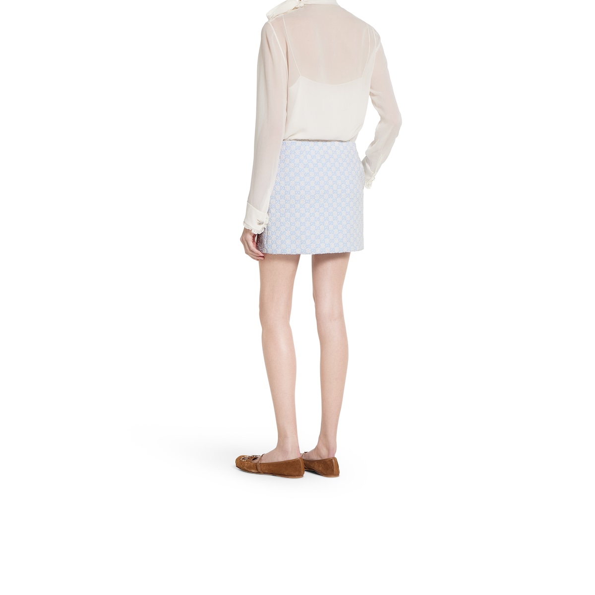 GG cotton bouclé mini skirt in white and light blue | GUCCI® US