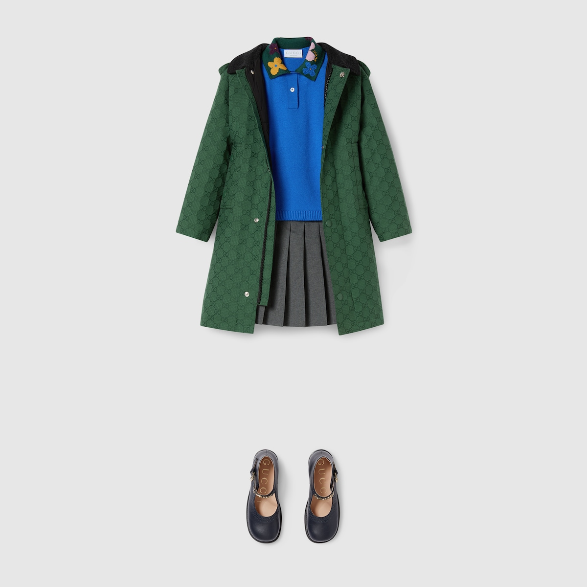 Children's GG cotton hooded jacket in green - thumbnail 2