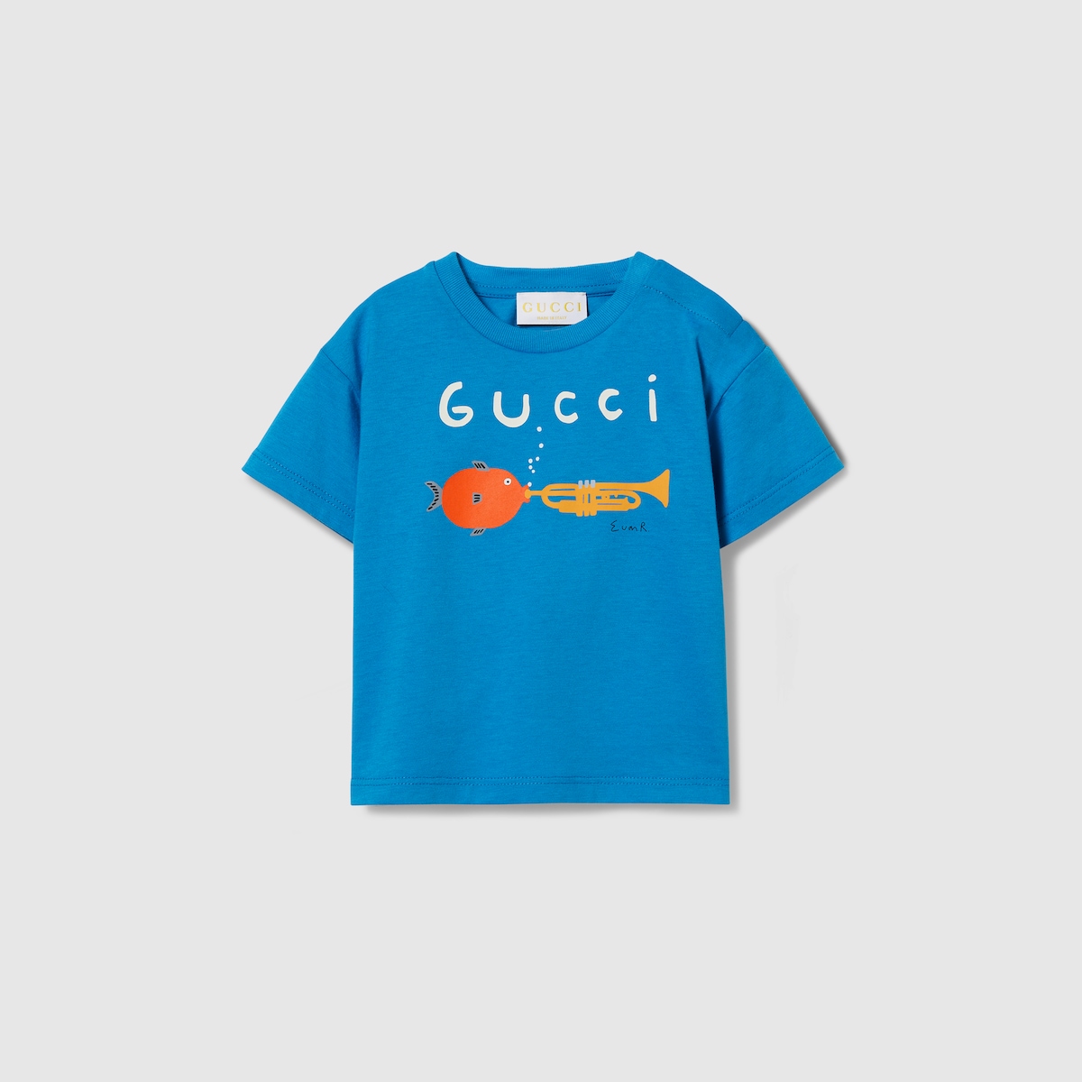 Baby cotton T-shirt with print in light blue | GUCCI® US