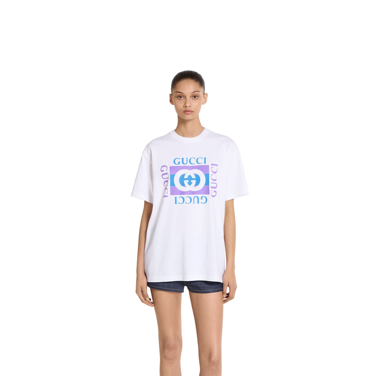 GUCCI ♪ プリント コットンジャージー Tシャツ 837959XJHG Cotton jersey T-shirt with print in white | GUCCI® US