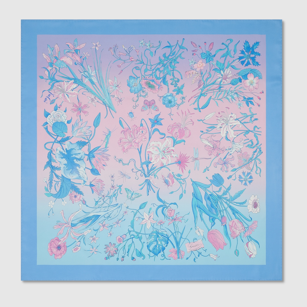 GUCCI グッチ スカーフ グッチ ヴィンテージ シルクスカーフ ブルーグラデーション