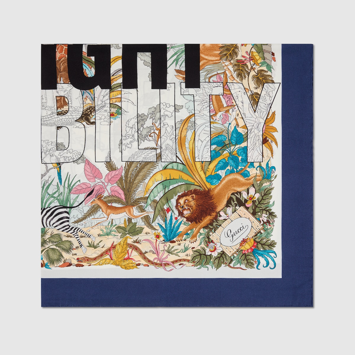 【GUCCI】PRINTED SILK CARRE●8122513G0019865 Printed silk twill carré in dark blue | GUCCI® US