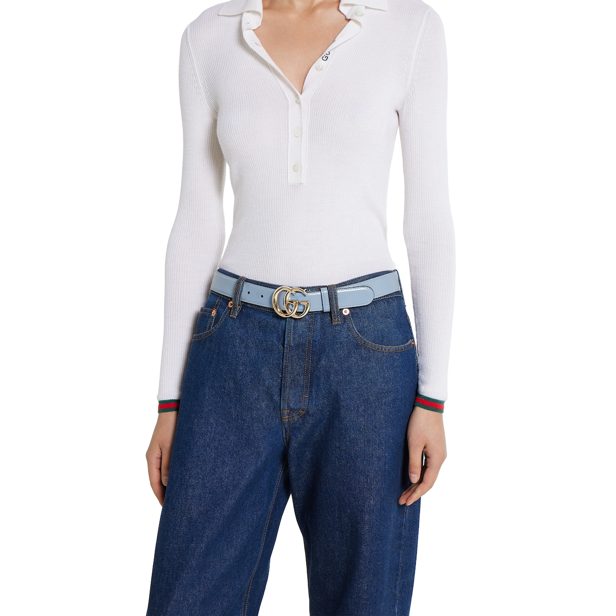 GG Marmont thin belt in light blue leather | GUCCI® US
