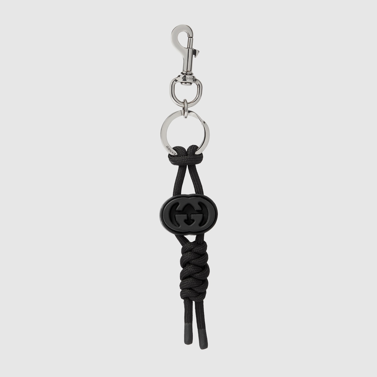Keychain with Interlocking G in black rope | GUCCI® CA