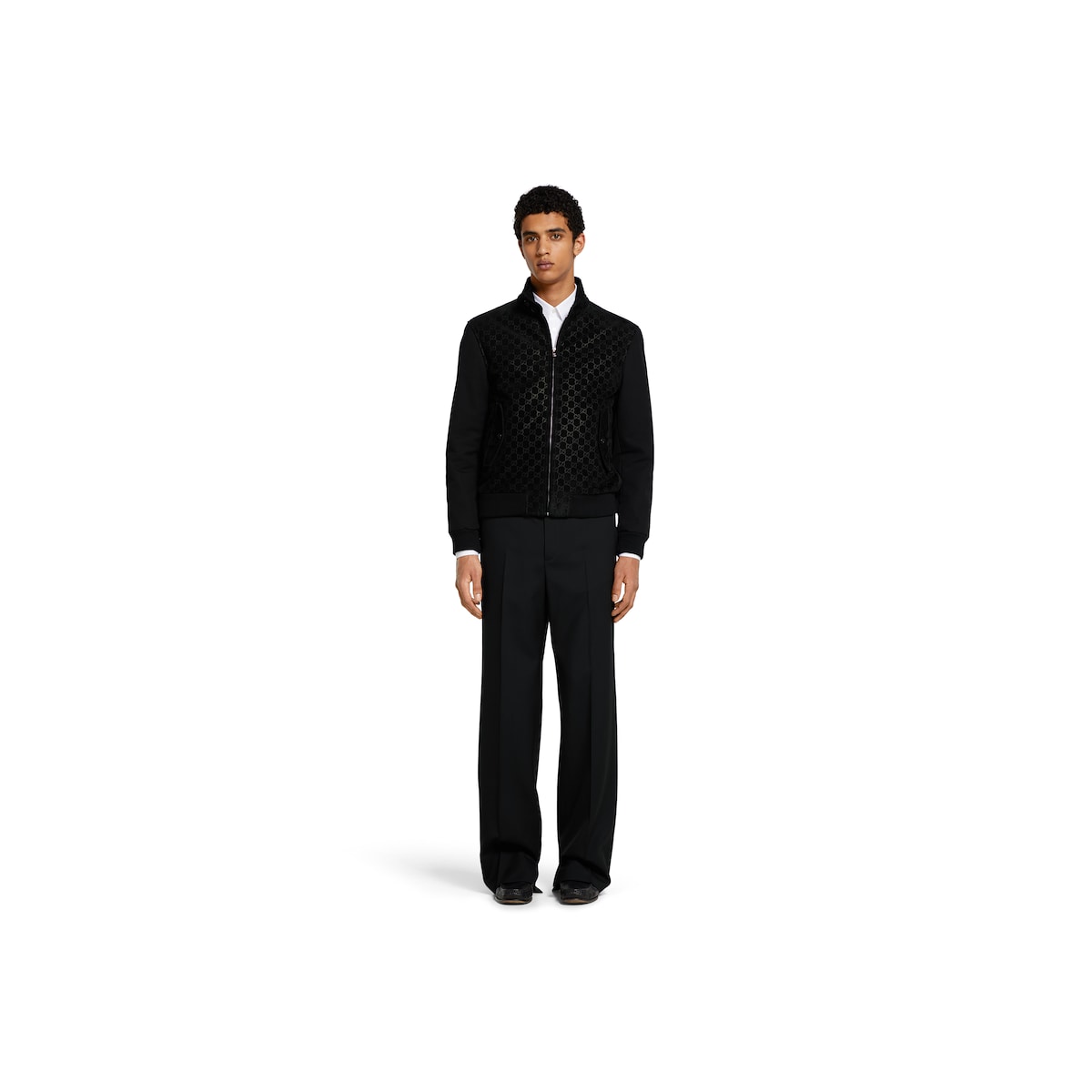 Embossed GG suede bomber jacket in black | GUCCI® US
