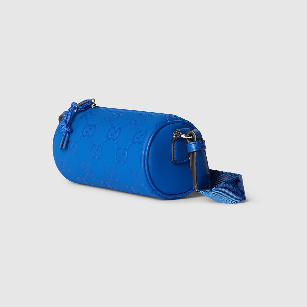 Gucci Edge mini cylinder bag in bright blue GG matte fabric Gucci Edge mini cylinder bag in bright blue GG matte fabric
